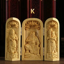 1Pc Exquisite Boxwood Carving Guanyin Buddha Statue Western Sansheng Wood Carving Crafts Home Decoration