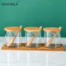 DecorBites™ Glass Spice Jar Set with Bamboo Lid - 2/3PCS Round Mouth Seasoning Organizer
