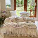 DecorBites™ Elegant Flowers Embroidery Lace Princess Wedding Bedding Set - 1200TC Cotton Duvet Cover