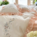 DecorBites™ Korean Princess Lace Ruffles Flowers Embroidery Bedding Set with 100% Cotton Quality.