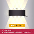 Modern black square led wall light bedroom waterproof decor