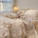 DecorBites™ Korean Princess Style Floral Lace Ruffles Bedding Set with Pillowcase