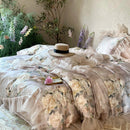 DecorBites™ French Flowers Lace Ruffles Bedding Set with Silky Soft Lyocell Cotton