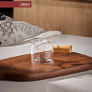 DecorBites™ Glass Espresso Measuring Cup with Wood Handle, Transparent Milk Jug