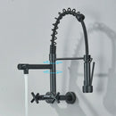 DecorBites™ Gold Black Kitchen Faucet Wall Mount Pull Down Tap Dual Swivel Spouts