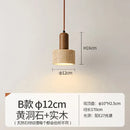 DecorBites™ Japanese Wooden Stone Chandelier Pendant Light, Wabi-Sabi Style Yellow Cavity-Stone Lamp