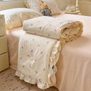 DecorBites™ Korean Cotton Patchwork Quilt with Lace and Ruffle for Summer