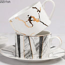 DecorBites™ Gilded Marble Texture Ceramic Cup & Saucer Set for Dining Table Tea & Coffee