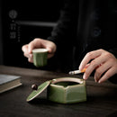 DecorBites™ Geometric Green Ceramic Ashtray - Desk Decoration and Smoking Accessory