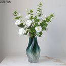 DecorBites™ Green Ripple Glass Vase with Artificial Flowers for Home Decor