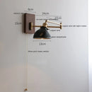DecorBites™ Copper Arm LED Wall Sconce Switch Light, Adjustable Lampshade, Pull Chain, Beside Lamp