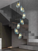 DecorBites™ LED Art Deco Blue Peacock Leaf Copper Ceiling Chandelier for Living Room
