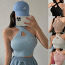 Women Crop Top – Halter Knitted Off Shoulder Strappy Tank Top
