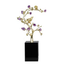 DecorBites™ Golden Tree Crystal Flower Brass Amethyst Decor with Golden Bird Figurines