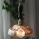 DecorBites™ Amber Glass Walnut Wood LED Pendant Lamp with Copper Knob Switch