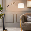 DecorBites™ Adjustable Metal Floor Lamp with White Cloth Shade & Long Arm for Living Room