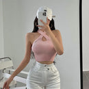 Women Crop Top – Halter Knitted Off Shoulder Strappy Tank Top