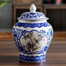 DecorBites™ Blue White Porcelain General Jar Tea Canister with Lid Desk Decoration