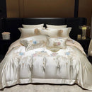 DecorBites™ Luxe Brocade Cotton Flowers Embroidery Bedding Set Cream/Champagne Patchwork