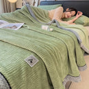 DecorBites™ Cozy Jacquard Plush Blanket - Soft Coral Fleece - All-Season - European Solid Stripes