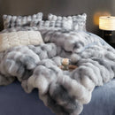 DecorBites™ Gradient Blue & Grey Faux Rabbit Fur Bedding Set: Velvet Fleece Duvet, Sheets, Pillowcases