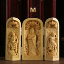 1Pc Exquisite Boxwood Carving Guanyin Buddha Statue Western Sansheng Wood Carving Crafts Home Decoration