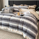 DecorBites™ Cozy Faux Fur Bedding Set: Gradient Rabbit Fur Plush Cover Sheet Pillowcases