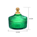 DecorBites™ Green Striped Glass Jar with Lid, Small Objects Jewelry Storage Jar