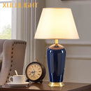 DecorBites™ Dark Blue Ceramic Table Lamp with Remote Control for Bedroom and Living Room