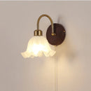 DecorBites™ LED Wall Light Glass Fixture Pull Chain Switch Wood Bedside Sconce