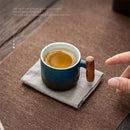 DecorBites™ Gradient Glaze Ceramic Coffee Cup with Wooden Handle for Home and Office