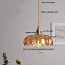 DecorBites™ Amber Glass Walnut Wood LED Pendant Lamp with Copper Knob Switch