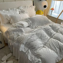 DecorBites™ Lace Trim Washed Cotton Bedding Set - 4Pcs Solid Color Duvet Cover & Bed Skirt