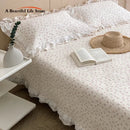 DecorBites™ Korean Princess Floral Lace Ruffles Bedspread Set with 100% Cotton Quilting
