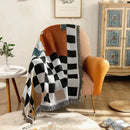 DecorBites™ Cozy Plaid Wool Blend Crochet Checkerboard Blanket