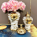 DecorBites™ Gold & White Grain Ceramic Jar: Home Decor & Storage Accessory