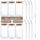 DecorBites™ Glass Cup Set with Bamboo Lid: Bubble Tea, Coffee, Wine, Milk Tea Mug.