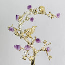 DecorBites™ Golden Tree Crystal Flower Brass Amethyst Decor with Golden Bird Figurines