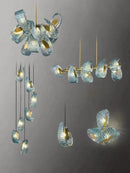 DecorBites™ LED Art Deco Blue Peacock Leaf Copper Ceiling Chandelier for Living Room