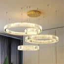 DecorBites™ Crystal LED Chandelier Rings Pendant Lamp Luxury Villa Stair Decoration