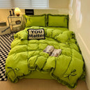 DecorBites™ Cotton Embroidery Bedding Set with Lace for All Seasons