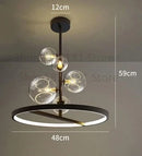 DecorBites™ Glass Ball LED Chandelier: Modern Long Pendant Lighting for Living Room and Shop