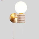DecorBites™ Japanese LED Wall Lamp, Pull Chain Switch, Yellow Travertine Glass, White Shade