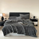DecorBites™ Cozy Coral Fleece Striped Solid Blanket for Winter Sofa Cover Queen King Sizes