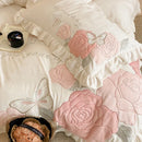 DecorBites™ Lace Ruffles Princess Duvet Set, Butterfly Flowers Embroidery, Cozy Bedding with Bed Sheet & Pillowcases