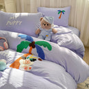 Cartoon towel embroidery light blue bedding set bedroom duvet cover