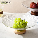 DecorBites™ Creative Glass Fruit Plate with Wooden Base | Elegant Home Decor for Living Room Coffee Table
