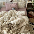 DecorBites™ Cute Cartoon Washed Cotton 4-Piece Bedding Set for Spring Soft Skin-Friendly Sheets