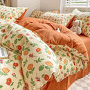 DecorBites™ Cotton Flower Printed Comforter Set: Breathable Double-Layer Yarn, Soft Bedding for Girls