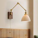 DecorBites™ Copper Swing Arm LED Wall Sconce Pull Chain Switch Rotate Walnut Canopy